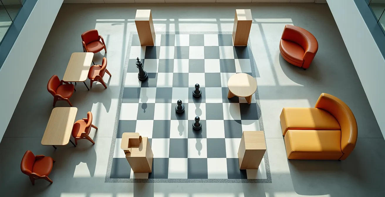 Office floor plan showing different activity zones with occupancy percentages