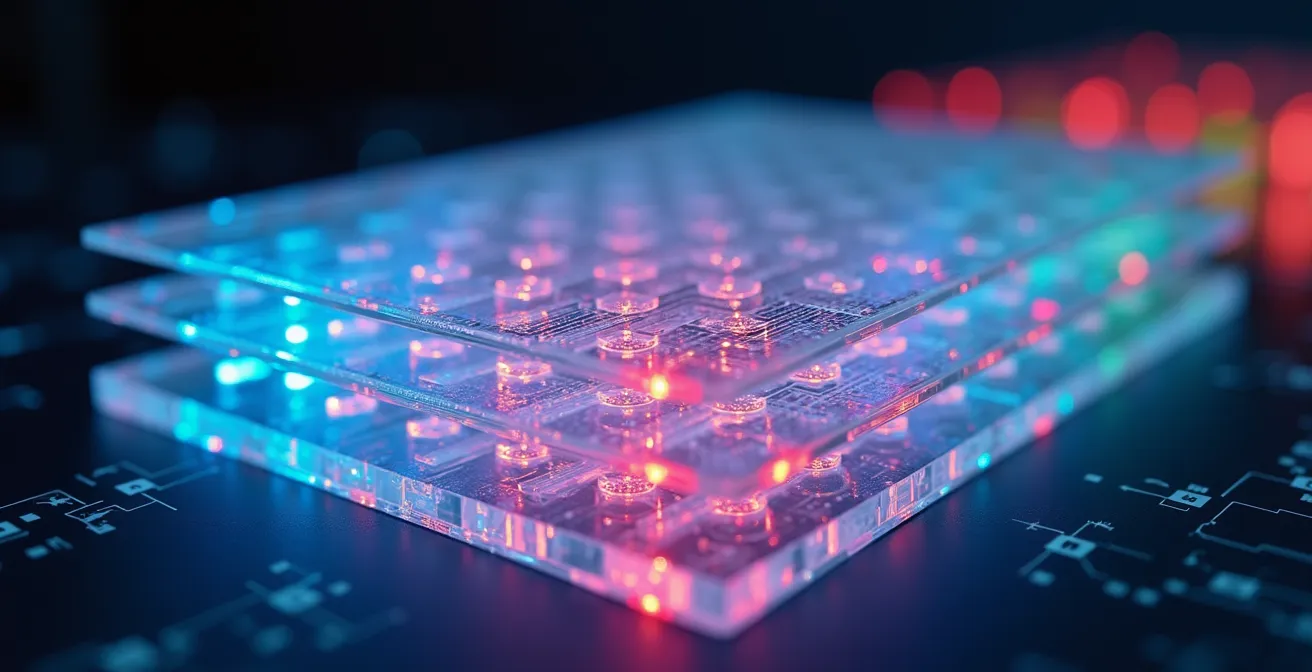 Abstract visualization of data flow through multiple security checkpoints with filtering layers