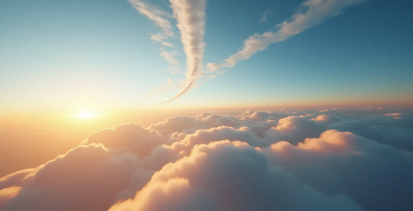 Aircraft contrails and cirrus cloud formation showing climate impact at high altitude