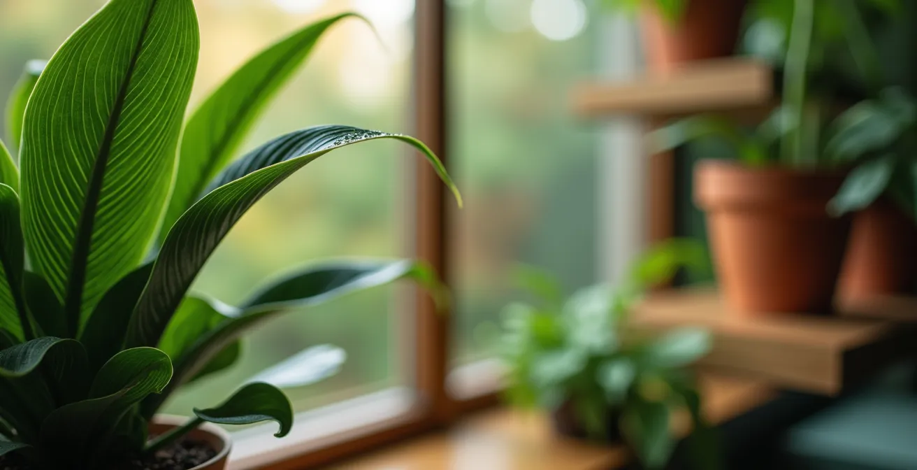 Classroom corner featuring CO2 monitor and air-purifying plants on shelving