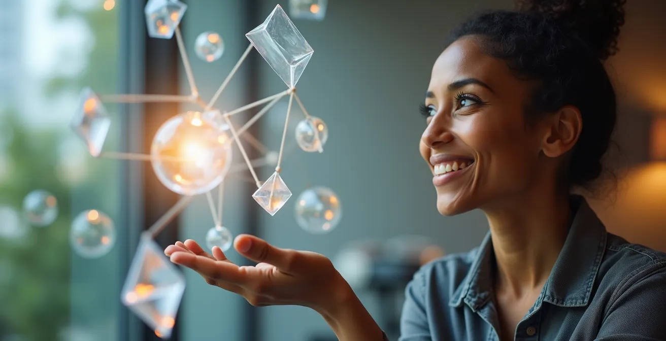 Professional showing human hand reaching toward abstract digital patterns, symbolizing human-AI creative partnership