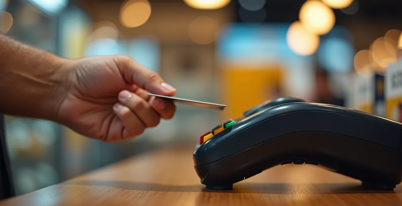 Aerial view of efficiently designed checkout area with multiple payment stations and strategic product placement