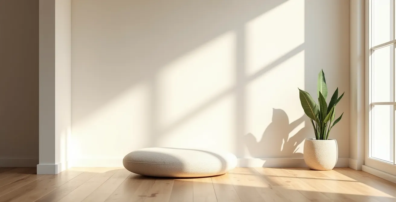 Calming home space designed for sensory detox with soft lighting and minimal decor