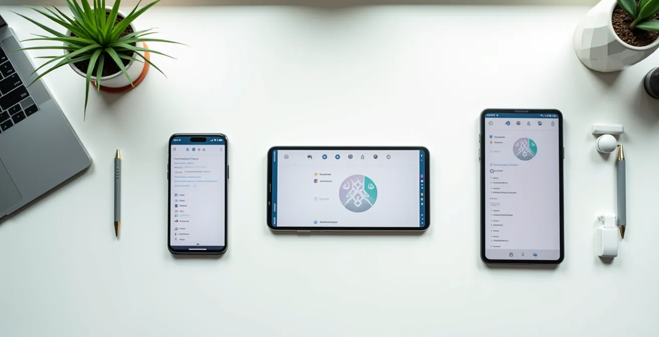 Minimalist app interface showing streamlined navigation with categorized features