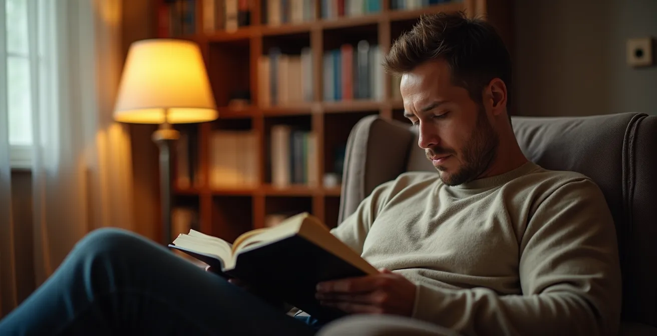 Living room layout showing optimal motion sensor placement zones for reading areas