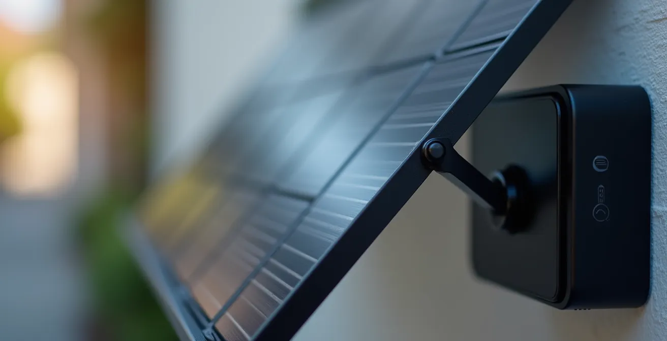 Close-up detail of solar panel and smart home integration components