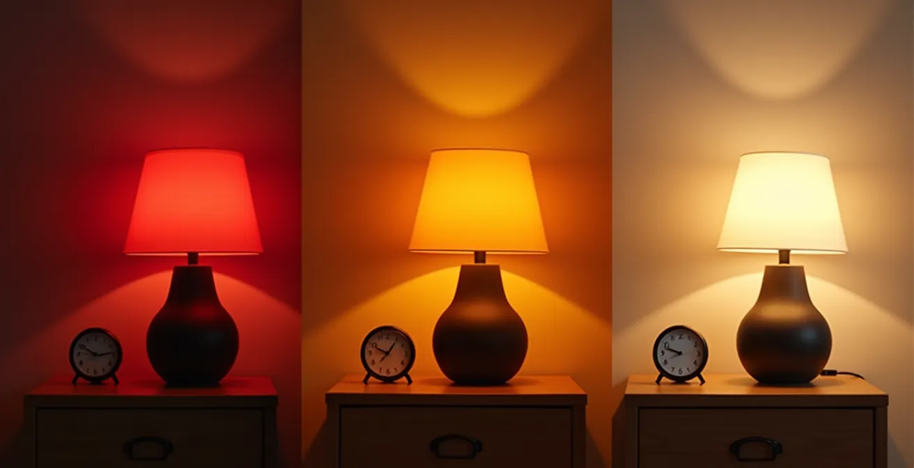Time-lapse visualization of smart light color temperature transitioning from deep red to bright daylight