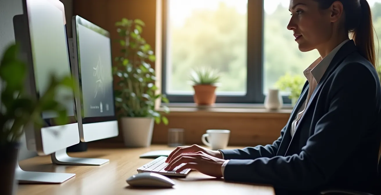 Modern hotel office workspace featuring refurbished and new technology in harmony