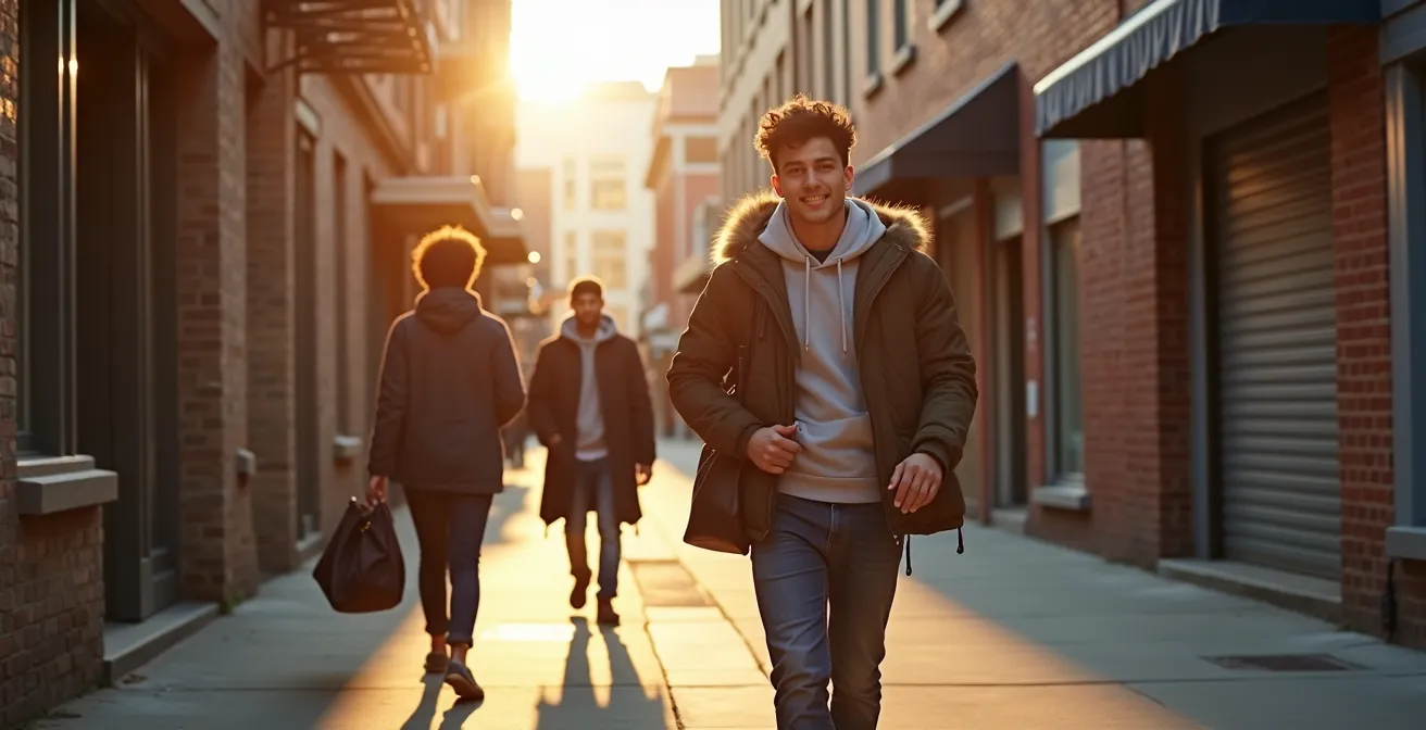 Aerial view of transitioning urban neighborhood showing mix of old and new development