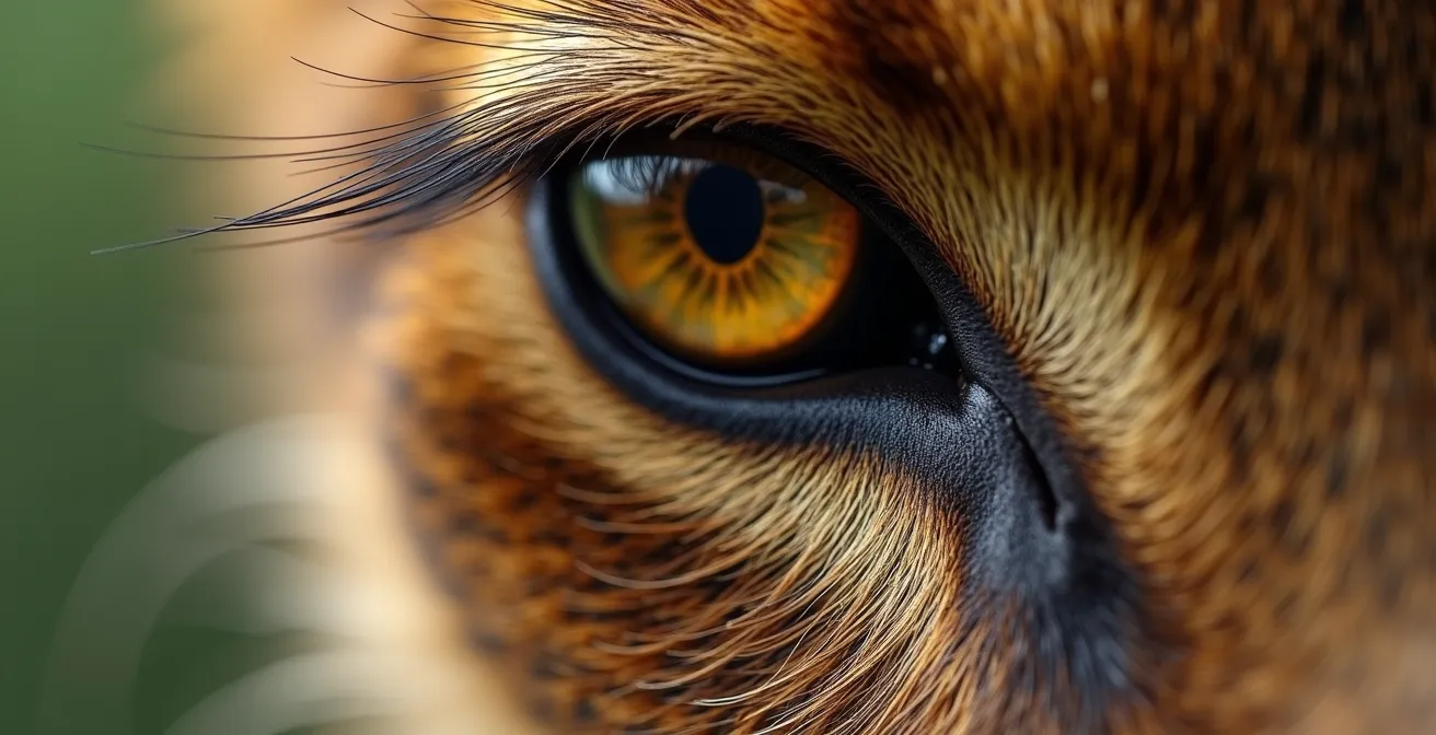 Close-up detail of animal showing natural calm behavior versus stress indicators